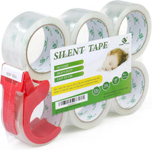 이미지를 갤러리 뷰어에 로드 , No Noise Quiet Clear Packing Tape, Heavy Duty Packaging Tape, Refill Rolls for Sealing Packing and Shipping, 2.4Mil 1.88Inch 55Yards 6Rolls, with Free Dispenser