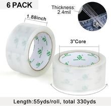 이미지를 갤러리 뷰어에 로드 , No Noise Quiet Clear Packing Tape, Heavy Duty Packaging Tape, Refill Rolls for Sealing Packing and Shipping, 2.4Mil 1.88Inch 55Yards 6Rolls, with Free Dispenser
