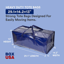 이미지를 갤러리 뷰어에 로드 , Heavy Duty Moving Bags 29.1&quot; X 14.2&quot; X 13&quot;, Pack of 6 - Extra Large | Blue Plastic Moving Totes Suitable for Packing Clothes, College Dorms, or Used as a Water-Resistant Storage Tote
